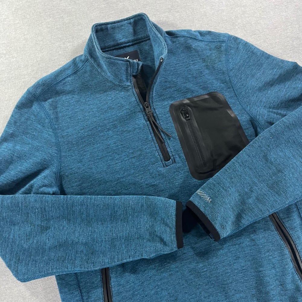 American Eagle Active Flex Mens Medium Teal Heather Quarter Zip Pullover Jacket